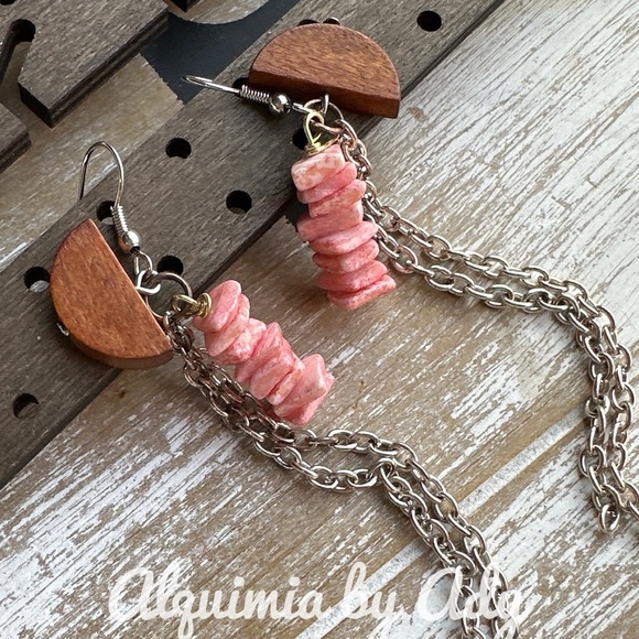 Alquimia Pink and Silver Chain Earrings - Picture 1 of 2